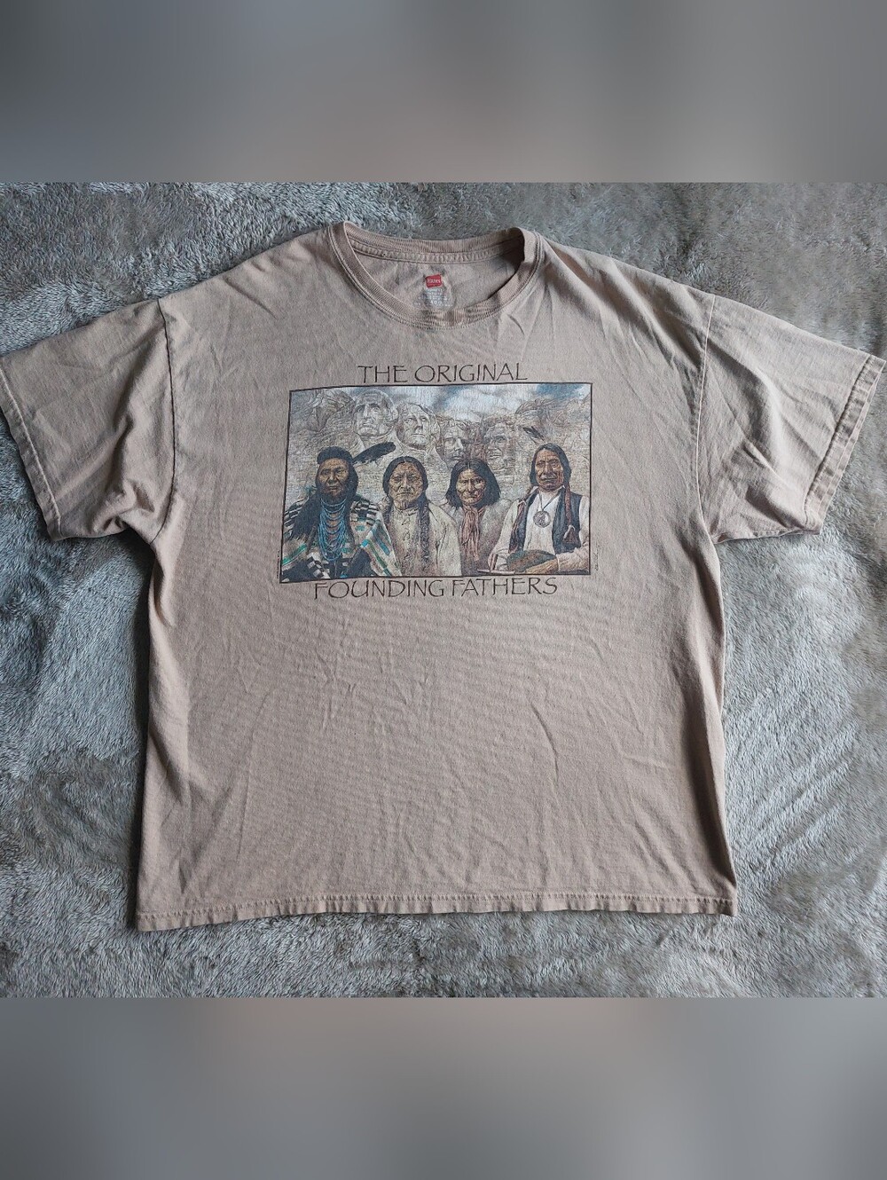 Hanes Tan Founding Fathers Graphic Short-Sleeve Tee